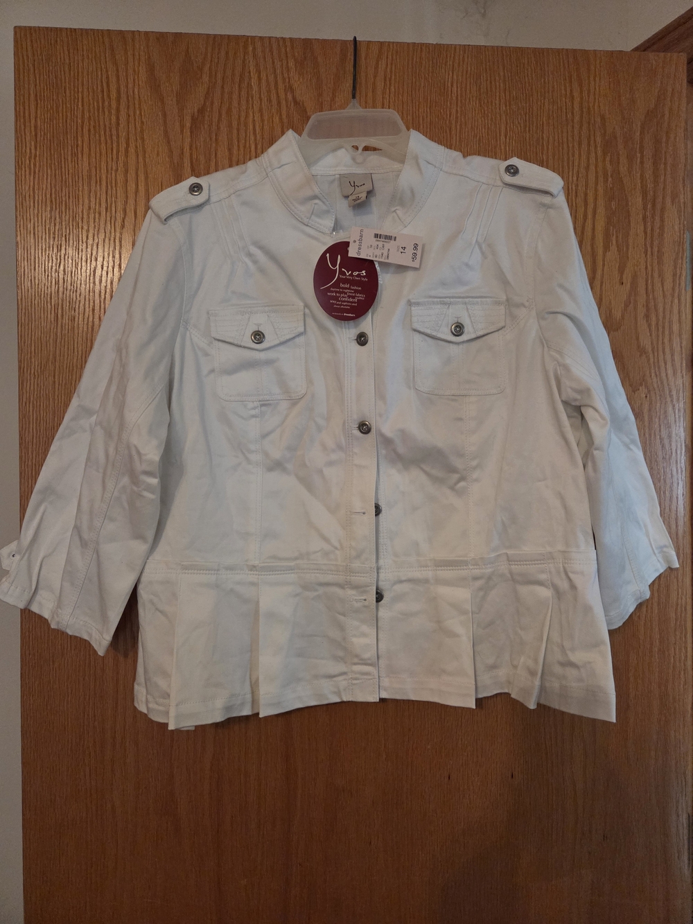 dressbarn White Cropped Utility Jacket with Epaulets